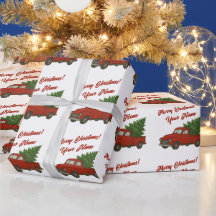 Oude rode vrachtwagen met kerstboom op maat