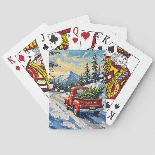 Oude rode vrachtwagen met kerstboom pokerkaarten (Achterkant)