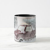 Oude rode vrachtwagen met kerstboom tekening mok (Midden)