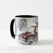 Oude rode vrachtwagen met kerstboom tekening mok (Voorkant links)