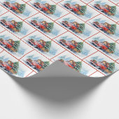 Oude Rode Vrachtwagen met Kerstmislijn Cadeaupapier (Hoek)