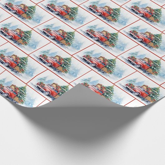 Oude Rode Vrachtwagen met Kerstmislijn Cadeaupapier (Hoek)