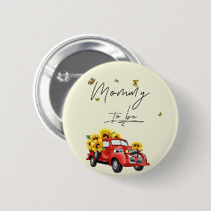 Oude rode vrachtwagen met zonnebloem mama in wordi ronde button 5,7 cm
