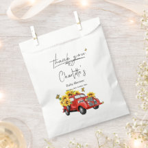 Oude rode vrachtwagen met zonnebloemen baby shower