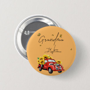 Oude rode vrachtwagen met zonnebloemen Oma worden Ronde Button 5,7 Cm