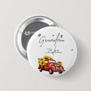 Oude rode vrachtwagen met zonnebloemen Oma worden Ronde Button 5,7 Cm