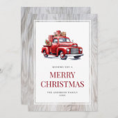 Oude Rode Vrachtwagen Rustiek Hout Vrolijke Kerst Feestdagenkaart (Voorkant / Achterkant)