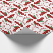 Oude Rode Vrachtwagen Verse Gesneden Bomen Vrolijk Cadeaupapier (Hoek)