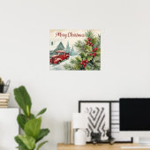Oude Rode Vrachtwagen Vrolijke Kerstmis Poster (Thuiskantoor)
