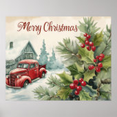 Oude Rode Vrachtwagen Vrolijke Kerstmis Poster (Voorkant)