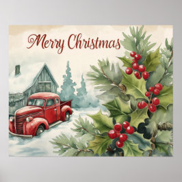 Oude Rode Vrachtwagen Vrolijke Kerstmis Poster