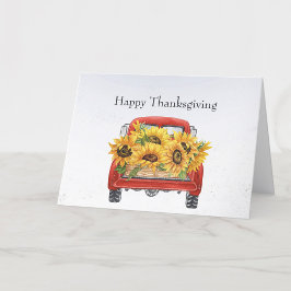 Oude rode vrachtwagen zonnebloemen lading thanksgi feestdagen kaart