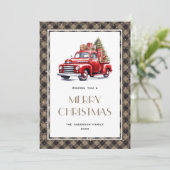 Oude Rode Vrachtwagenboom Plaid Vrolijke Kerst Kaa Feestdagenkaart (Staand voorkant)