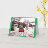 Oude Rode Vrachtwagens Kerstmis Kaart (Gele Bloem)