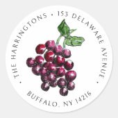Oude rode wijn druiven met de hand getekend retour ronde sticker (Voorkant)