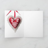 Oude rode witte kant Valentijnsdag Hart kaart (Binnen)