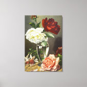 Oude rode witte roze rozen in glazen vaas Kunst Canvas Afdruk (Voorkant)