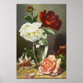 Oude rode witte roze rozen in glazen vaas Kunst Poster (Voorkant)