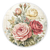 Oude rode witte roze rozen keramische knop (Voorkant)
