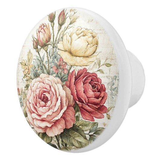 Oude rode witte roze rozen keramische knop (Rechts)