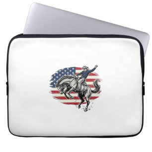 Oude Rodeo Cowboy Patriottische Paardrijder Vector Laptop Sleeve