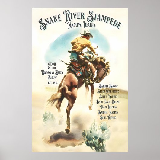 Oude Rodeoposter Snake River Stampede, Western Poster (Voorkant)