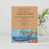 Oude roeiboot op stiits uitnodiging (Staand voorkant)