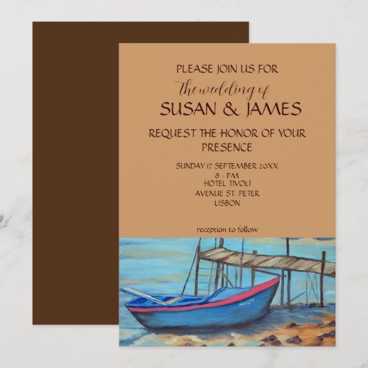 Oude roeiboot op stiits uitnodiging (Voorkant / Achterkant)