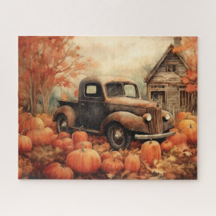Oude roestige pick-up en pompoenen Herfst 16x20 Legpuzzel