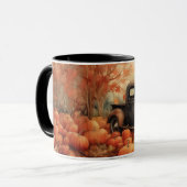 Oude roestige pick-up en pompoenen herfst mok (Voorkant links)