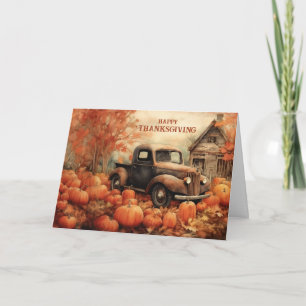 Oude roestige pick-up en pompoenen Thanksgiving Feestdagen Kaart