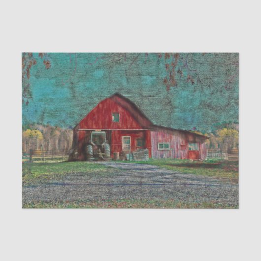 Oude roestige rode teal textuur schuur tissuepapier (Voorkant)