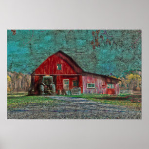Oude roestige rode turquoise textuur schuur poster