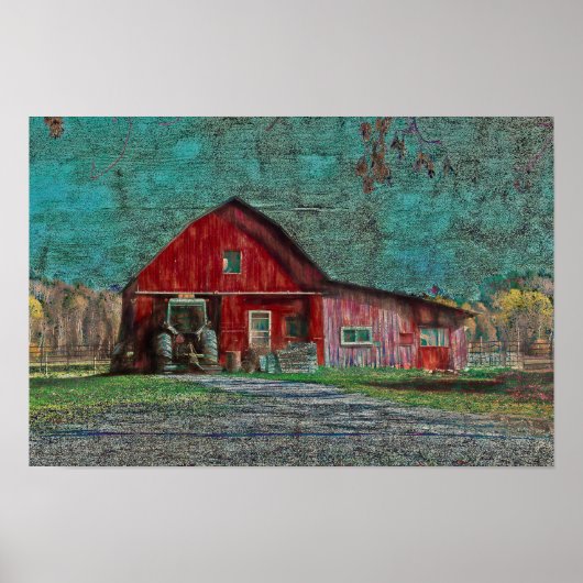 Oude roestige rode turquoise textuur schuur poster (Voorkant)