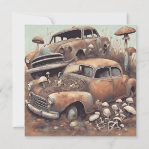Oude Roestige Vintage Auto's en Paddenstoelen  Kaart