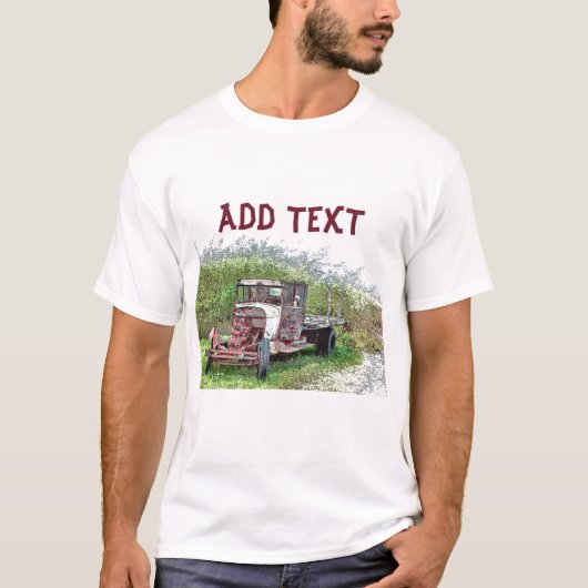 Oude roestige vrachtwagen, ouder dan vuil t-shirt (Voorkant)