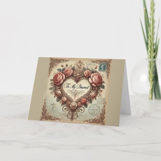 Oude Romantische Bloemen Valentijnsdag Kaart (Voorkant)