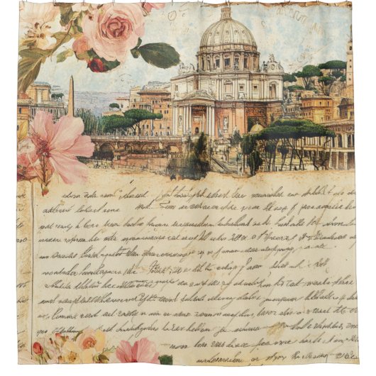 Oude Rome Brieven Bloemkunst Douchegordijn (Voorkant)
