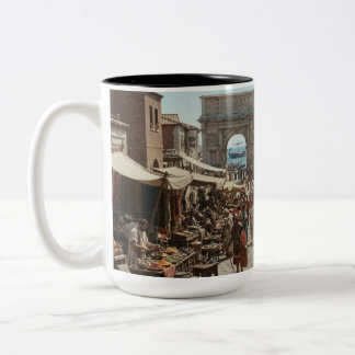 Oude Romeinse & Havenstad Markt Koffiemok Tweekleurige Koffiemok