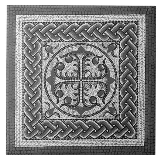 Oude Romeinse mozaïekillustratie grijze tinten Cer Tegeltje (Voorkant)