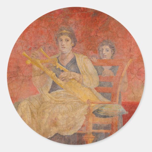 Oude Romeinse Pompeii Buurman Fresco Muzikant Kuns Ronde Sticker (Voorkant)