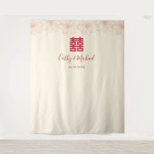 Oude rood beige bloemige Chinese trouw achtergrond Wandkleed (Voorkant)