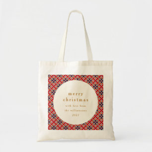 Oude Rood Blauw Geometrisch Aangepast Prettig Kers Tote Bag