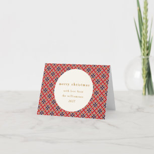 Oude Rood Blauw Geometrisch Eigen Kerstkaart Feestdagen Kaart