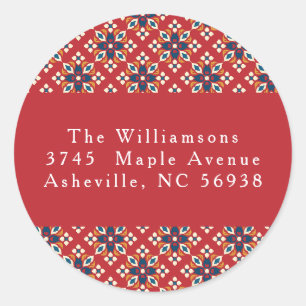Oude Rood Blauw Kerst Retouradres Ronde Sticker