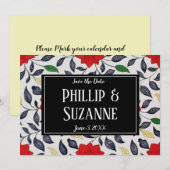 Oude Rood Bloemmotief Bewaar de Datum  Kaart (Voorkant / Achterkant)