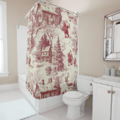 Oude Rood Damast Kerst Village - Sinterklaas Douchegordijn (In situ)