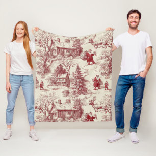 Oude Rood Damast Kerst Village - Sinterklaas Fleece Deken