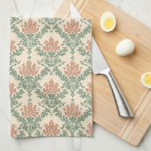 Oude Rood Groene Damast Patroon Theedoek (Quarter Fold)