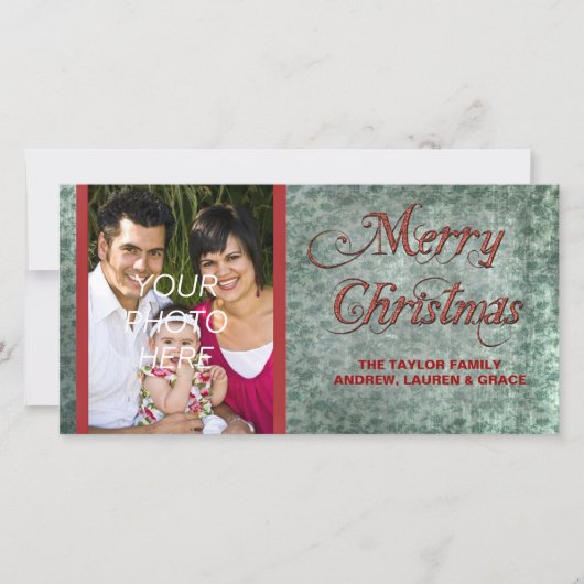 Oude Rood Groene Foto Kerstkaarten Feestdagenkaart (Voorkant)